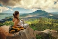 Woman traveler looking at Batur volcano Royalty Free Stock Photo