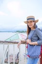 A Woman Traveler with Mekong River View at Golden Triangle Royalty Free Stock Photo