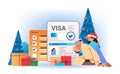 woman traveler in santa hat getting immigration visa document for leaving country vacation trip offer access travel