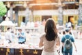 woman traveler visiting in Taiwan, Tourist with hat sightseeing in Longshan Temple, Chinese folk religious temple in Wanhua