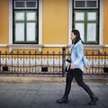 Woman Traveler Walking Street Freedom Concept Royalty Free Stock Photo