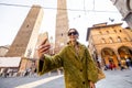 Woman traveling in Bologna city, Italy Royalty Free Stock Photo