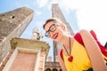 Woman traveling in Bologna city Royalty Free Stock Photo