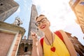 Woman traveling in Bologna city Royalty Free Stock Photo