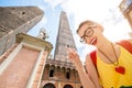 Woman traveling in Bologna city Royalty Free Stock Photo