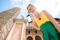 Woman traveling in Bologna city Royalty Free Stock Photo