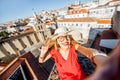 Woman traveling in Coimbra city, Portugal Royalty Free Stock Photo