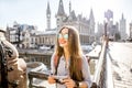 Woman traveling in Gent old town, Belgium Royalty Free Stock Photo
