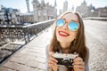 Woman traveling in Gent old town, Belgium Royalty Free Stock Photo