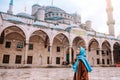 Woman traveling in Istanbul Blue mosque, Turkey Royalty Free Stock Photo