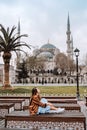 Woman traveling in Istanbul Blue mosque, Turkey Royalty Free Stock Photo