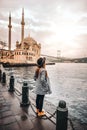 Woman traveling at Istanbul Ortakoy Mosquel, Turkey