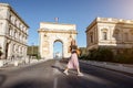 Woman traveling in Montpellier city, France