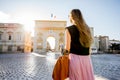 Woman traveling in Montpellier city, France Royalty Free Stock Photo