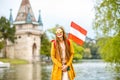 Woman traveling near the austrian castle Royalty Free Stock Photo