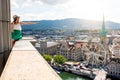 Woman traveling in Zurich city Royalty Free Stock Photo