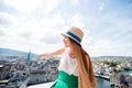 Woman traveling in Zurich city Royalty Free Stock Photo