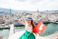 Woman traveling in Zurich city Royalty Free Stock Photo