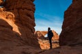 Woman traveller hiking the canyons Royalty Free Stock Photo