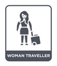 woman traveller icon in trendy design style. woman traveller icon isolated on white background. woman traveller vector icon simple