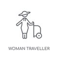 Woman Traveller linear icon. Modern outline Woman Traveller logo