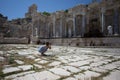 woman traveller photographing agora at ancient city of Sagalassp