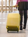 Woman traveller in airport walkway. Travel concept. Royalty Free Stock Photo