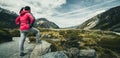 Woman Traveller Traveling in Wilderness Landscape