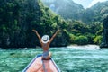 Woman travelling on the boat in Asia Royalty Free Stock Photo