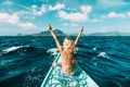 Woman travelling on the boat in Asia Royalty Free Stock Photo