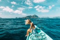 Woman travelling on the boat in Asia Royalty Free Stock Photo