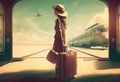 A woman travels illustration. AI generative