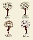 A woman tree in four seasons Royalty Free Stock Photo