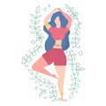 Woman in a tree pose Vrikshasana . Yoga, concept of meditation, health benefits for the body, control of the mind and emotions