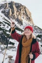 Woman trekking in High Tatra mountains in winter, Slovakia Royalty Free Stock Photo