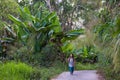 Woman trekking in jungle path