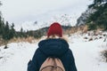 Woman trekking in High Tatra mountains in winter, Slovakia Royalty Free Stock Photo