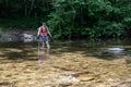 Woman Treks Across River