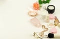 Woman trendy fashion accessories and cosmetics