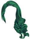 Woman trendy long curly hairs wig green colors .retro style .beauty fashion . realistic 3d .