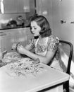 Woman trimming beans