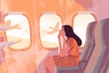 journey woman seat flight transportation trip window passenger character plane holiday. Generative AI.