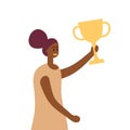 Woman with trophy. Female success, business successful winner