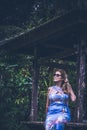 Woman on the tropical balinese landscape background, North of Bali island, Indonesia. Royalty Free Stock Photo