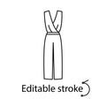 Woman trouser overalls outline icon. Homewear and sleepwear. Customizable symbol. Editable stroke