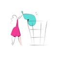 Woman trowing out the garbage - delete concept vector illustration.