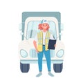 Woman truck driver flat color vector detailed character