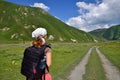 Woman on the Truso Gorge near the Kazbegi city Royalty Free Stock Photo