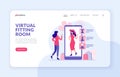 Woman trying clothes in web application illustration. Landing page website banner template