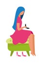 Woman trying on high-heeled shoes semi flat color vector character Royalty Free Stock Photo